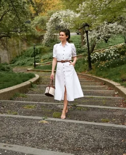 Linen Blend Puff Sleeve Pocket Shirtdress -Anntaylor Shop 614213 9000 MKTG2