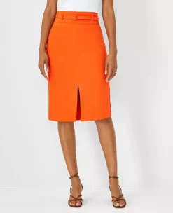 Belted Seamed Pencil Skirt