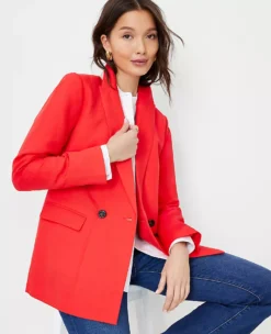 The Petite Relaxed Double Breasted Long Blazer In Linen Blend -Anntaylor Shop 614240 2570 ALT2