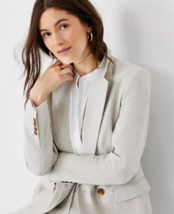 The Petite Tailored Double Breasted Long Blazer In Linen Blend -Anntaylor Shop 614268 9133 ALT2