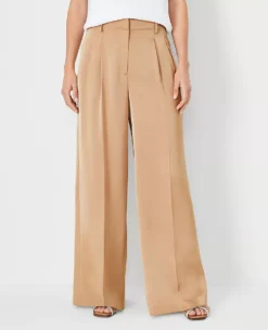 The Petite Pleated Wide Leg Pant In Satin