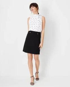 Petite Button Tab A-Line Skirt