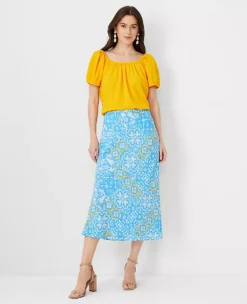 Petite Tile Print Side Zip Midi Skirt -Anntaylor Shop 614390 2643 ALT2