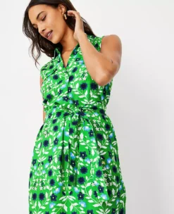 Petite Floral Linen Blend Sleeveless Pocket Shirtdress -Anntaylor Shop 614417 4894 ALT2