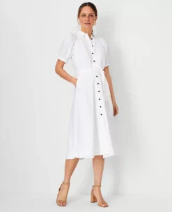 Petite Linen Blend Puff Sleeve Pocket Shirtdress