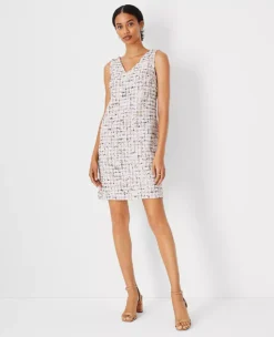 Petite Multicolored Tweed Double V Shift Dress