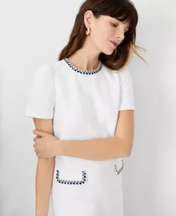 Petite Trimmed Tweed Pocket Shift Dress -Anntaylor Shop 614450 9000 ALT2