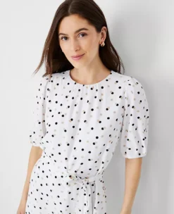 Petite Dotted Shirred Shift Dress -Anntaylor Shop 614451 9000 ALT2