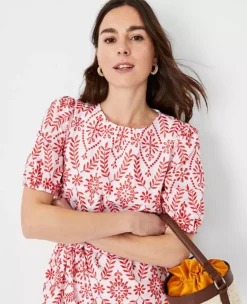 Petite Eyelet Belted Shift Dress -Anntaylor Shop 614453 9000 ALT2