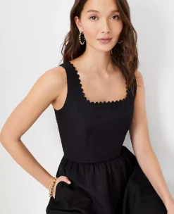 Petite Scalloped Linen Blend Flare Dress -Anntaylor Shop 614469 2222 ALT2