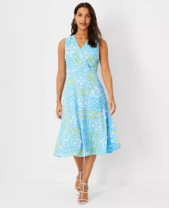 Petite Tile Print Wrap Flare Dress