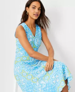 Petite Tile Print Wrap Flare Dress -Anntaylor Shop 614473 2643 ALT2