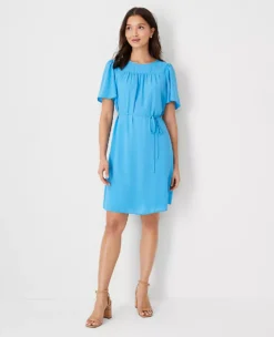 Petite Flutter Sleeve Belted Shift Dress