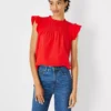 Petite Ric Rac Yoke Mixed Media Top -Anntaylor Shop 614501 2570