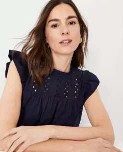 Petite Ric Rac Yoke Mixed Media Top -Anntaylor Shop 614501 2570 ALT2