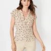 Petite Dotted Shawl Collar Mixed Media Peplum Top -Anntaylor Shop 614507 7879