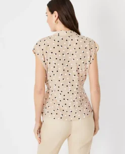 Petite Dotted Shawl Collar Mixed Media Peplum Top -Anntaylor Shop 614507 7879 ALT1