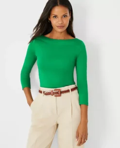 Petite 3/4 Sleeve Boatneck Top