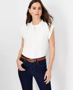 Petite Scalloped Mixed Media Button Top -Anntaylor Shop 614564 9192 ALT2