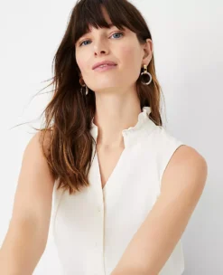 Petite Sleeveless Ruffle Button Top -Anntaylor Shop 614684 9192 ALT2