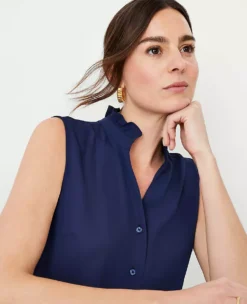 Petite Ruffle Button Sleeveless Top -Anntaylor Shop 614686 3591 ALT2