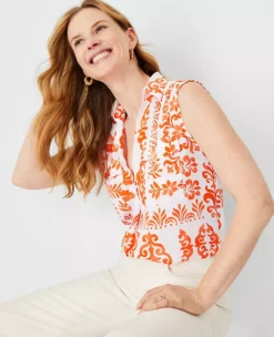 Petite Botanical Sleeveless Camp Shirt -Anntaylor Shop 614690 9192 ALT2