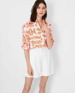 Petite Linen Relaxed Roll Tab Perfect Shirt