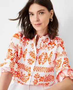 Petite Linen Relaxed Roll Tab Perfect Shirt -Anntaylor Shop 614726 9000 ALT2