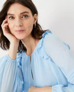 Petite Pintucked Ruffle Sleeve Top -Anntaylor Shop 614746 018571 ALT2