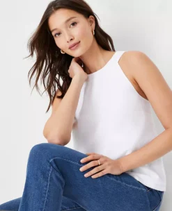 Petite Linen Blend Button Back Halter Top -Anntaylor Shop 614768 9000 ALT2