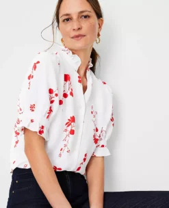 Petite Floral Ruffle Button Top