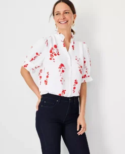 Petite Floral Ruffle Button Top -Anntaylor Shop 614774 9000 ALT2