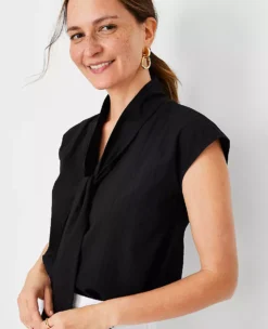 Petite Tie Neck Cap Sleeve Top