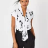 Petite Floral Tie Neck Cap Sleeve Top -Anntaylor Shop 614780 9000