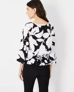 Petite Floral Shadow Smocked Waist Top -Anntaylor Shop 614806 2222 ALT1