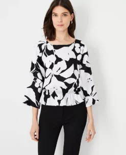 Petite Floral Shadow Smocked Waist Top -Anntaylor Shop 614806 2222 ALT2