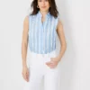 Petite Striped Ruffle Button Top -Anntaylor Shop 614812 3435