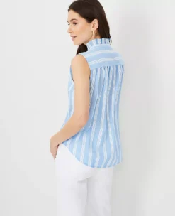 Petite Striped Ruffle Button Top -Anntaylor Shop 614812 3435 ALT1