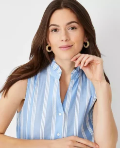 Petite Striped Ruffle Button Top -Anntaylor Shop 614812 3435 ALT2