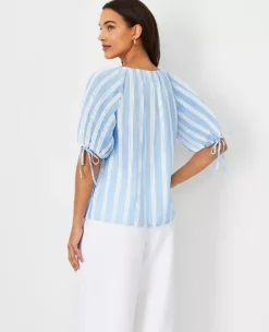 Petite Striped Puff Tie Sleeve Top -Anntaylor Shop 614824 3435 ALT1