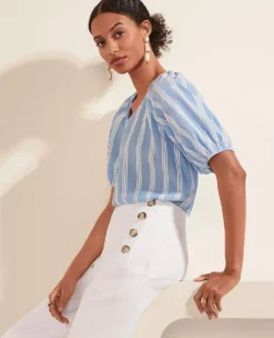 Petite Striped Puff Tie Sleeve Top -Anntaylor Shop 614824 3435 MKTG1