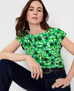 Petite Floral Linen Blend Boatneck Top -Anntaylor Shop 614829 4894 ALT2