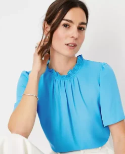 Petite Ruffle Mock Neck Top