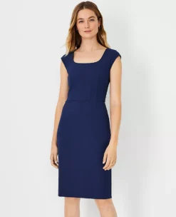The Scoop Neck Zip Pocket Dress In Bi-Stretch Pure Sapphire