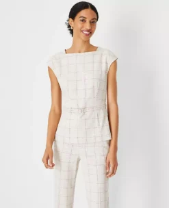 The Petite Belted Envelope Boatneck Top In Plaid