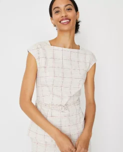 The Petite Belted Envelope Boatneck Top In Plaid -Anntaylor Shop 615002 7210 ALT2