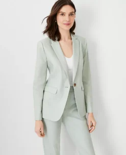 The Petite Notched One Button Blazer In Linen Blend