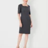 The Petite Elbow Sleeve Square Neck Dress In Seasonless Stretch Modern Charcoal -Anntaylor Shop 615027 0892