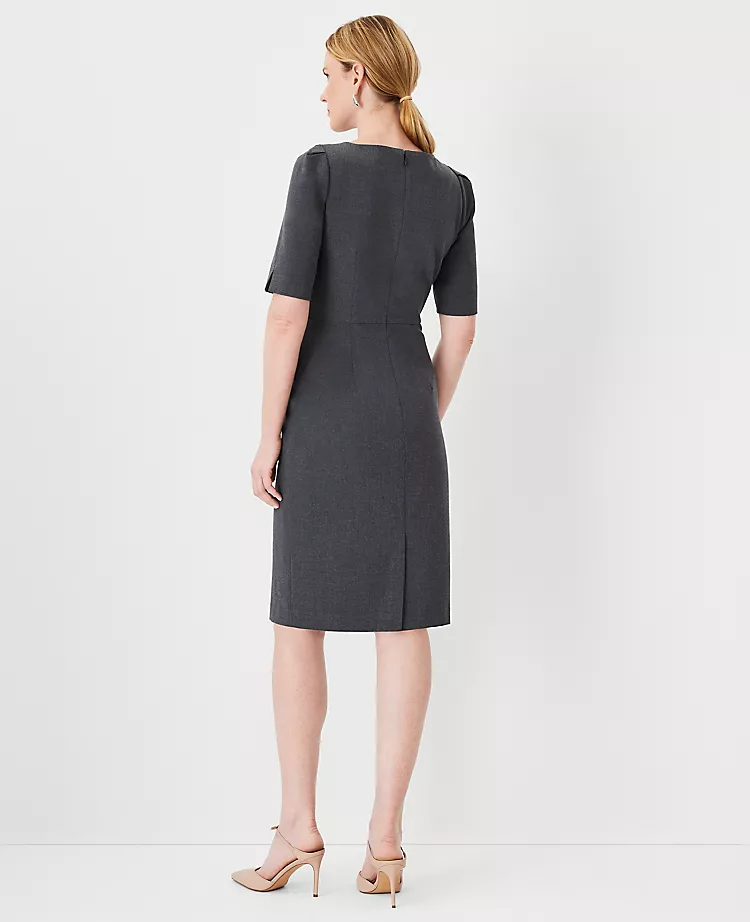 The Petite Elbow Sleeve Square Neck Dress In Seasonless Stretch Modern Charcoal 4 The Petite Elbow Sleeve Square Neck Dress In Seasonless Stretch Modern Charcoal - Image 2