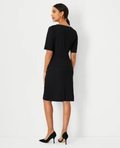 The Petite Elbow Sleeve Square Neck Dress In Seasonless Stretch -Anntaylor Shop 615027 6600 ALT1